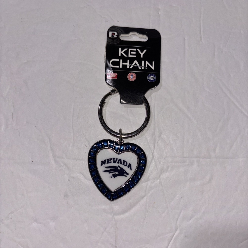 Rico Industries Nevada Wolf Pack Rhinestone Heart Keychain New